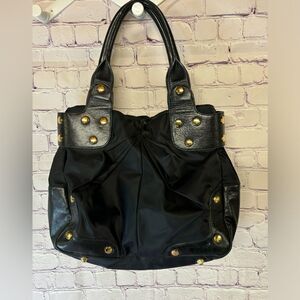 Per Se By Carlisle Classic Black Nylon Leather Purse Gold Accents Shoulder Bag
